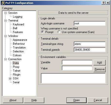 PuTTY Data Config